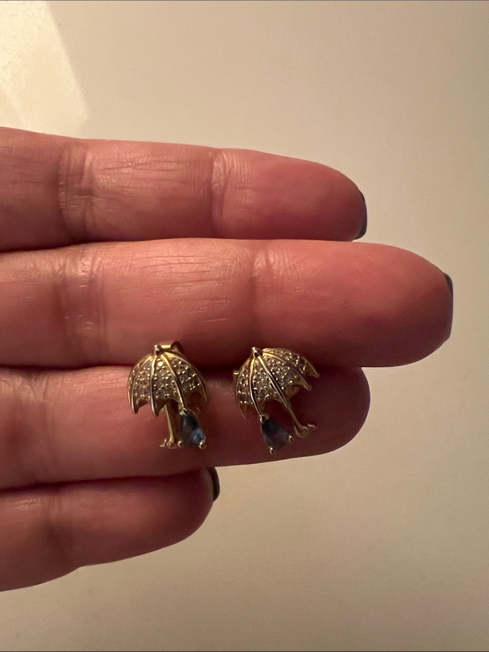 kate spade Gold Umbrella Drop Earrings with Blue Stone